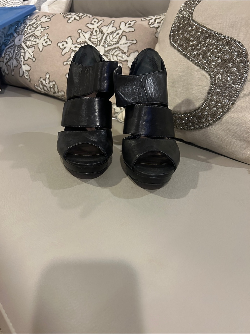 Nine West Black Strappy Platform Heels